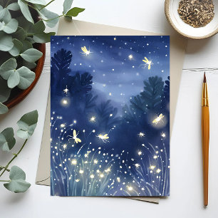 Fireflies at Night Firefly Blue Watercolor Postcard
