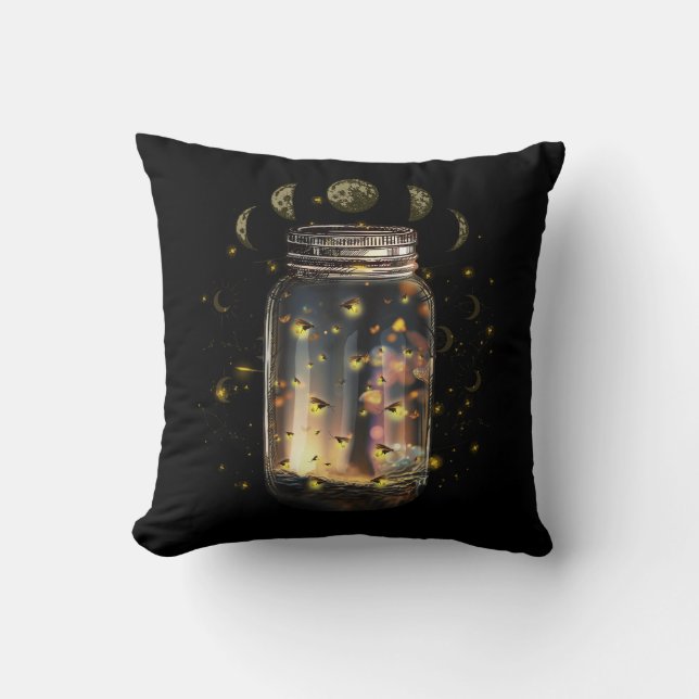 Fireflies Bugs In Jar Firefly Lightning Insects Gl Throw Pillow (Front)