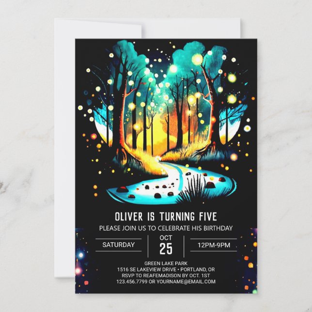 Fireflies Dance Enchanted Forest Birthday Invitation (Front)