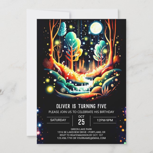 Fireflies Glow Enchanted Forest Birthday Invitation (Front)
