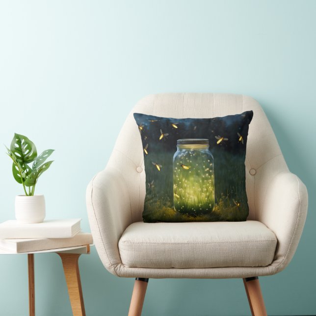 Fireflies Glowing In A Jar Throw Pillow (Chair)