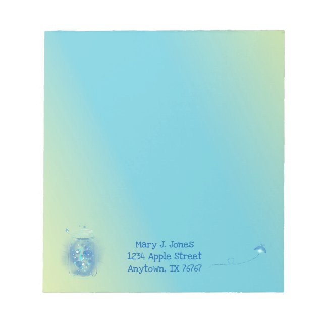 Fireflies in Jar Personalized Gradient Background Notepad (Front)