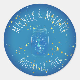 Fireflies in Jar Personalized Names Date Star Back Classic Round Sticker