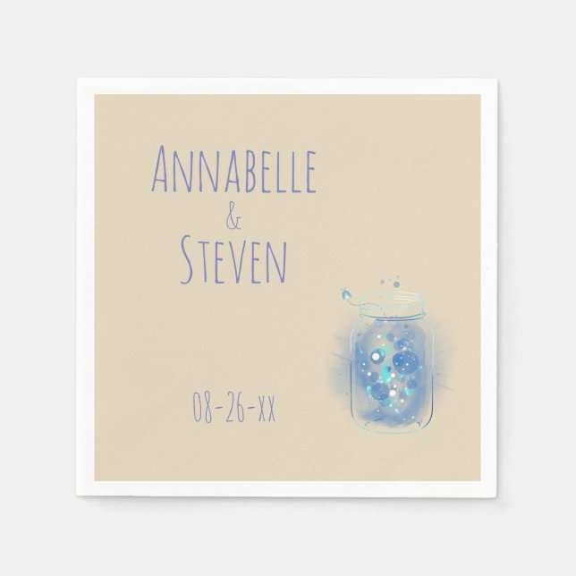 Fireflies in Jar Personalized Wedding Napkin (Front)