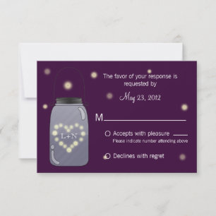 Fireflies in Mason Jar Heart Love RSVP Card