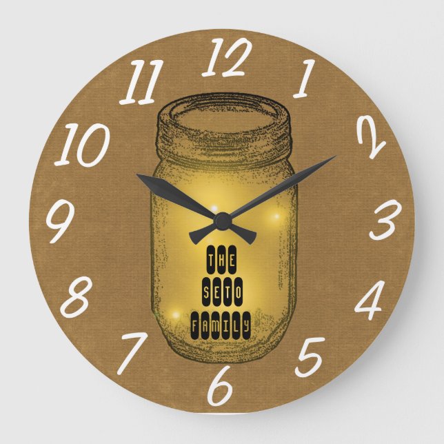 Fireflies in Mason Jar Large Clock (Front)