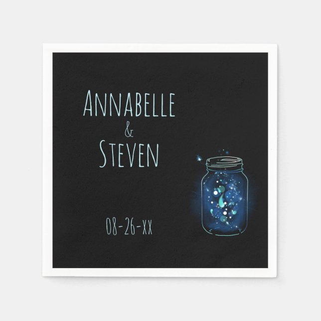 Fireflies in Mason Jar Personalized Wedding  Napkin (Front)
