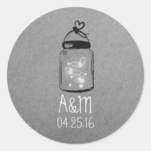 fireflies mason jar grey rustic classic round sticker (Front)