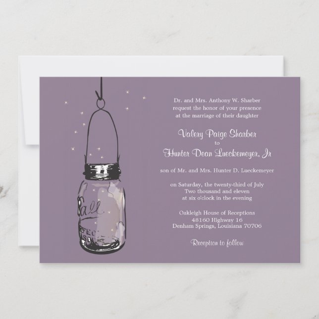 Fireflies & Mason Jar Invitations de mariage (Devant)