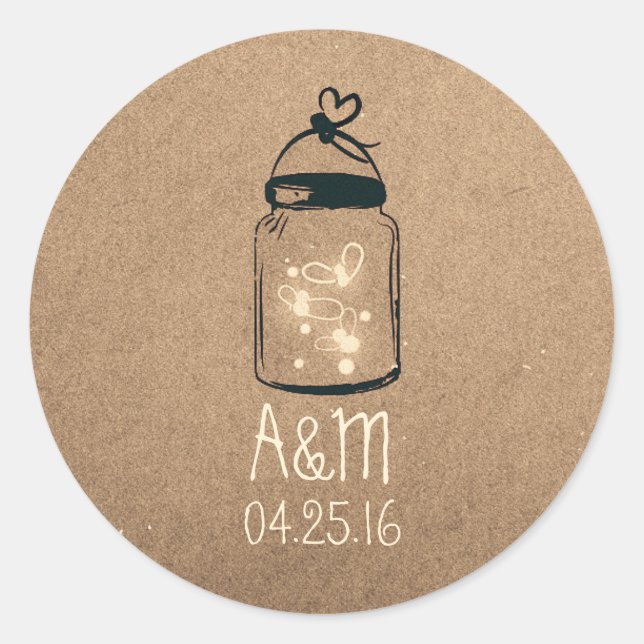 fireflies mason jar rustic classic round sticker (Front)