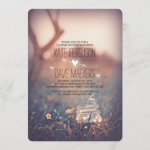 Fireflies Mason Jar Rustic Garden Couples Shower Invitation