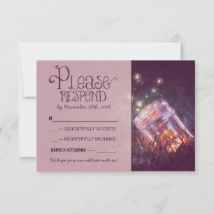 fireflies mason jar rustic garden wedding RSVP Card