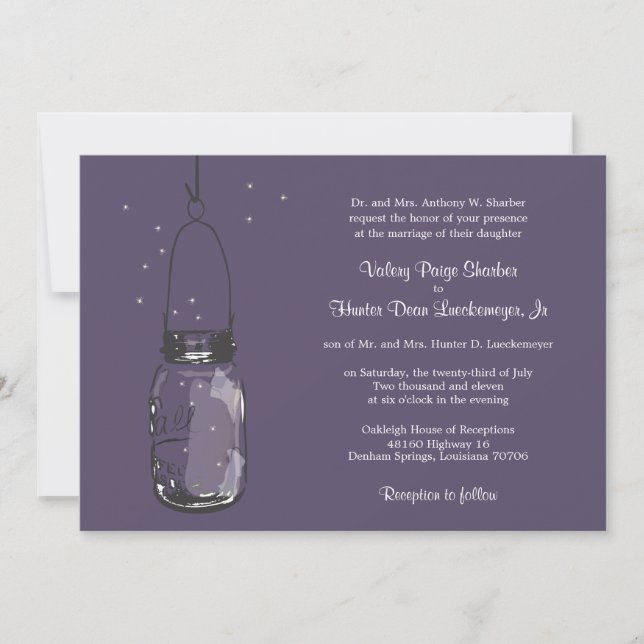 Fireflies & Mason Jar Wedding Invitations (Front)