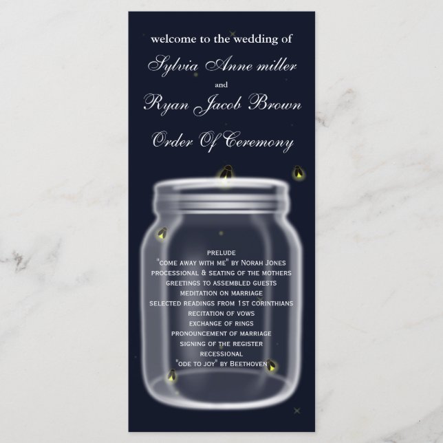 fireflies mason jar  Wedding program (Front)