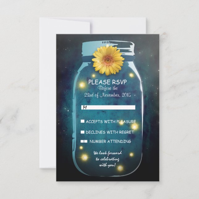 Fireflies & Mason Jar Whimsical Wedding RSVP (Front)