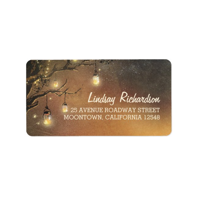 fireflies mason jars tree branches wedding label (Front)
