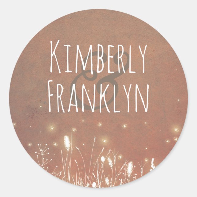 Fireflies Night Field Rustic Country Wedding Classic Round Sticker (Front)
