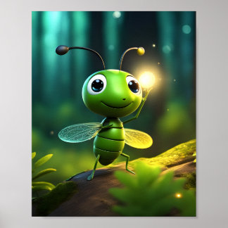 "Firefly Dreams: Glowing Wall Poster for Kids"