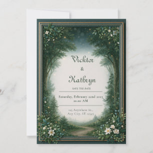 Firefly Emerald Woodland Border Wedding Invitation