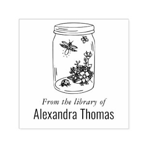 Firefly Flowers in Mason Jar Library Book Name Self-inking Stamp