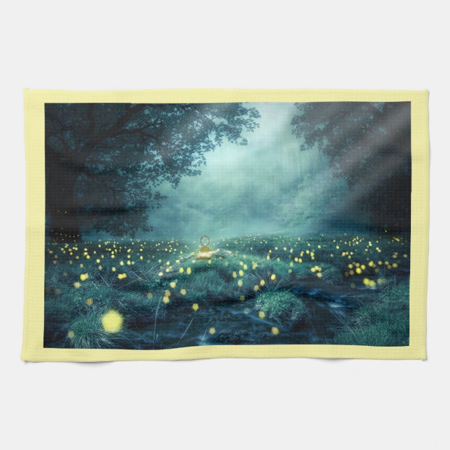 Firefly forest lightning bug woodland illustration kitchen towel (Horizontal)