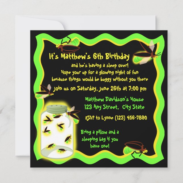Firefly Frolic Birthday Invitation (Front)