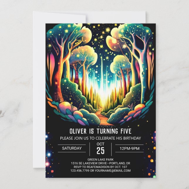Firefly Glows Forest Birthday Invitation (Front)