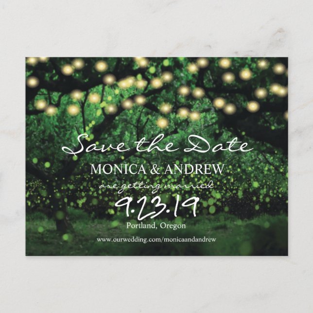 Firefly Lights Forest Save the Date Postcard (Front)