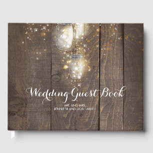 Firefly Lights Mason Jar Rustic Wedding Guest Book