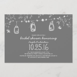 firefly lights mason jars rustic bridal shower invitation