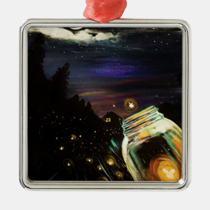 Firefly Mason Jar Moonlit Christmas Keepsake Metal Ornament
