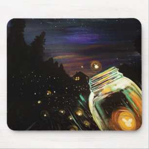 Firefly Mason Jar Moonlit Cottage Enchanted Desk Mouse Pad