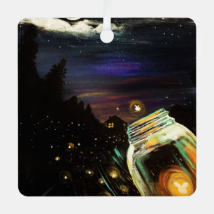 Firefly Mason Jar Moonlit Cottage Enchanted Night Metal Ornament