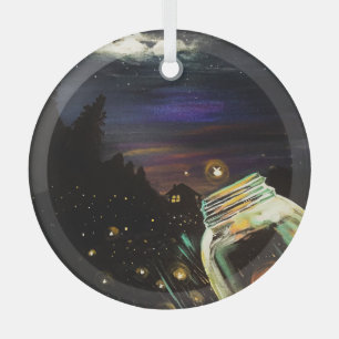Firefly Mason Jar Moonlit Cottage Woodland Night Glass Ornament