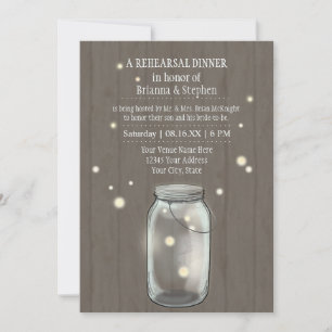 Firefly Mason Jar Rustic Country Rehearsal Dinner Invitation
