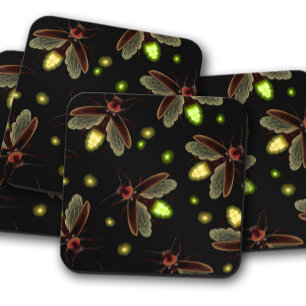 Firefly Moth Insect Bug Moth Cork Coaster Set
