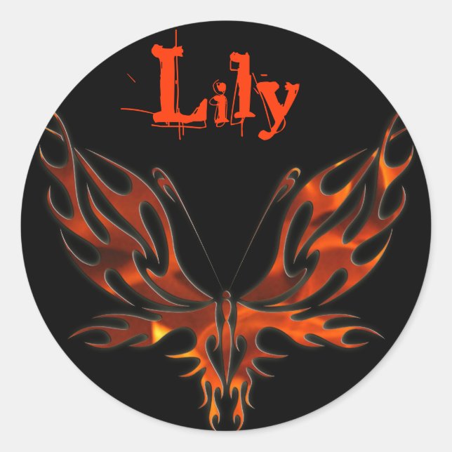 FireFly Red Flame Butterfly Design Classic Round Sticker (Front)