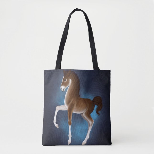 Firefly Stroll: Luminescent Wanderer in Blue Tote Bag (Front)