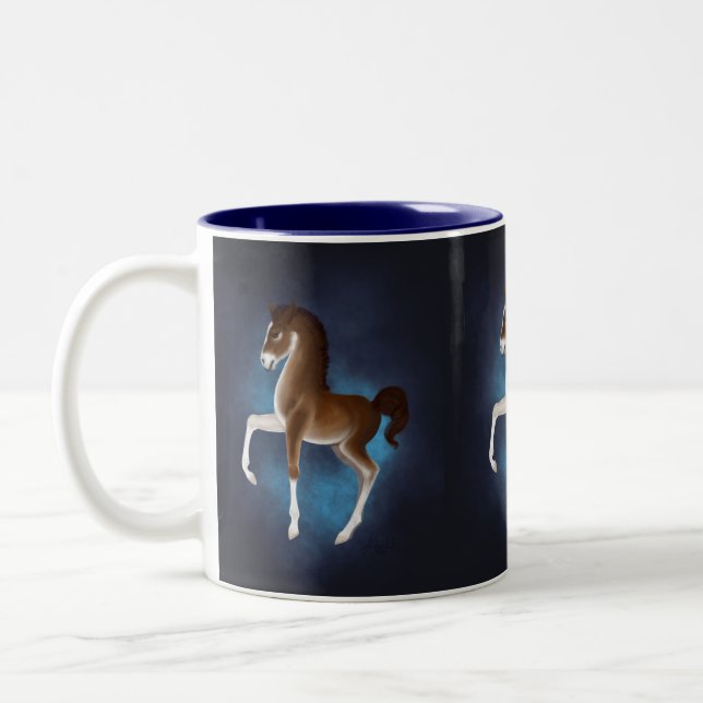 Firefly Stroll: Luminescent Wanderer in Blue Two-Tone Coffee Mug (Left)