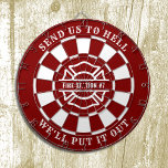 Firehouse Fire Station Fireman Dartboard and Darts<br><div class="desc">The perfect game item for the crew at the fire station! As shown for Fire Station #7 with one of our favourite firefighter slogans... Send us to hell, we'll put it out! But text is fully customizable. Just click the personalize button to easily change to a phrase of your own...</div>