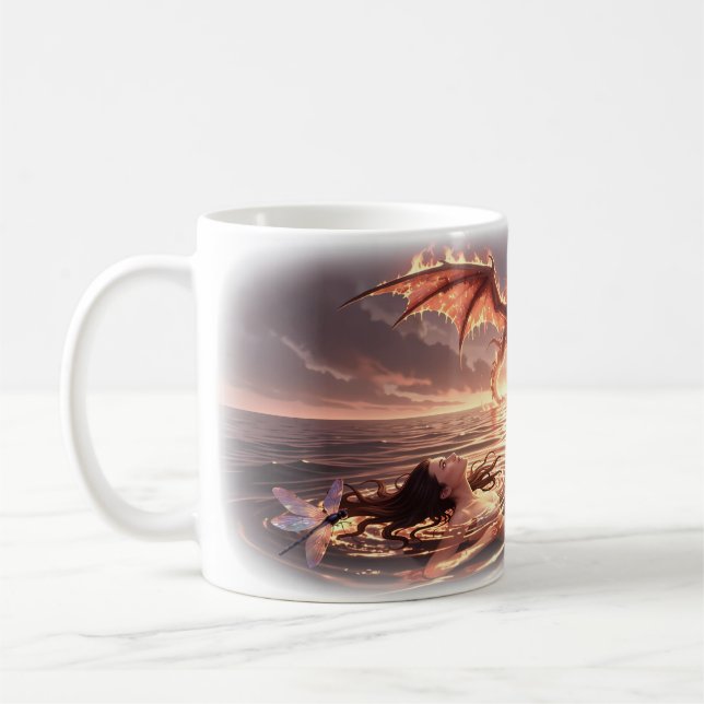 Firelit Dragon and Ocean Dream Fantasy Mug (Left)