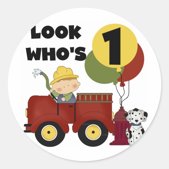Fireman 1st Birthday Tshirts and Gifts Classic Round Sticker (Front)