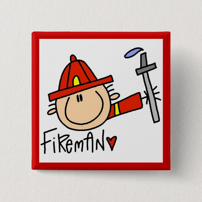Fireman 2 Inch Square Button (Front)