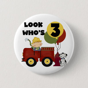 Fireman 3rd Birthday T-shirts and Gifts 2 Inch Round Button