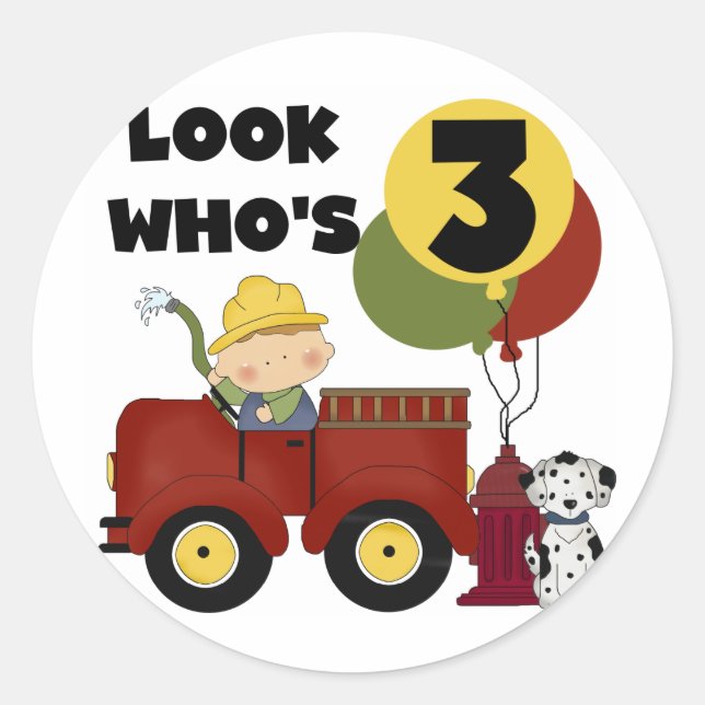 Fireman 3rd Birthday T-shirts and Gifts Classic Round Sticker (Front)