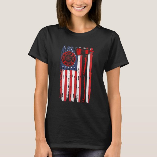 Fireman American Flag Graphics Firefighter Labor D T-Shirt (Front)