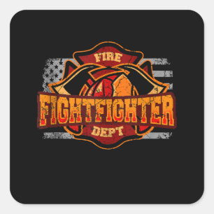 Fireman American Flag Red Line US Firefighter Gift Square Sticker