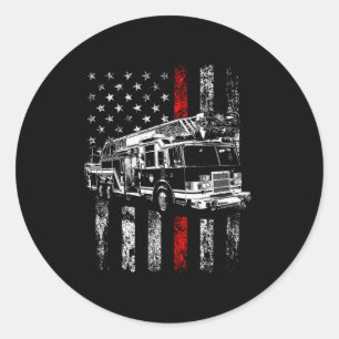 Fireman American Flag Thin Red Line Firefighter Classic Round Sticker