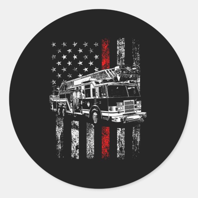 Fireman American Flag Thin Red Line Firefighter  Classic Round Sticker (Front)