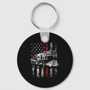 Fireman American Flag Thin Red Line Firefighter  Keychain